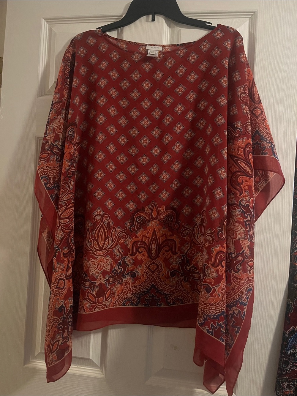 Talbots Red Paisley Sheer Poncho